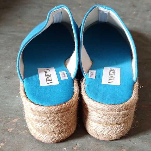 NWOT Venezia Silk Espadrilles Wedge Heel NOS Size 8 Striking Blue Handmade Y2K - Picture 11 of 13